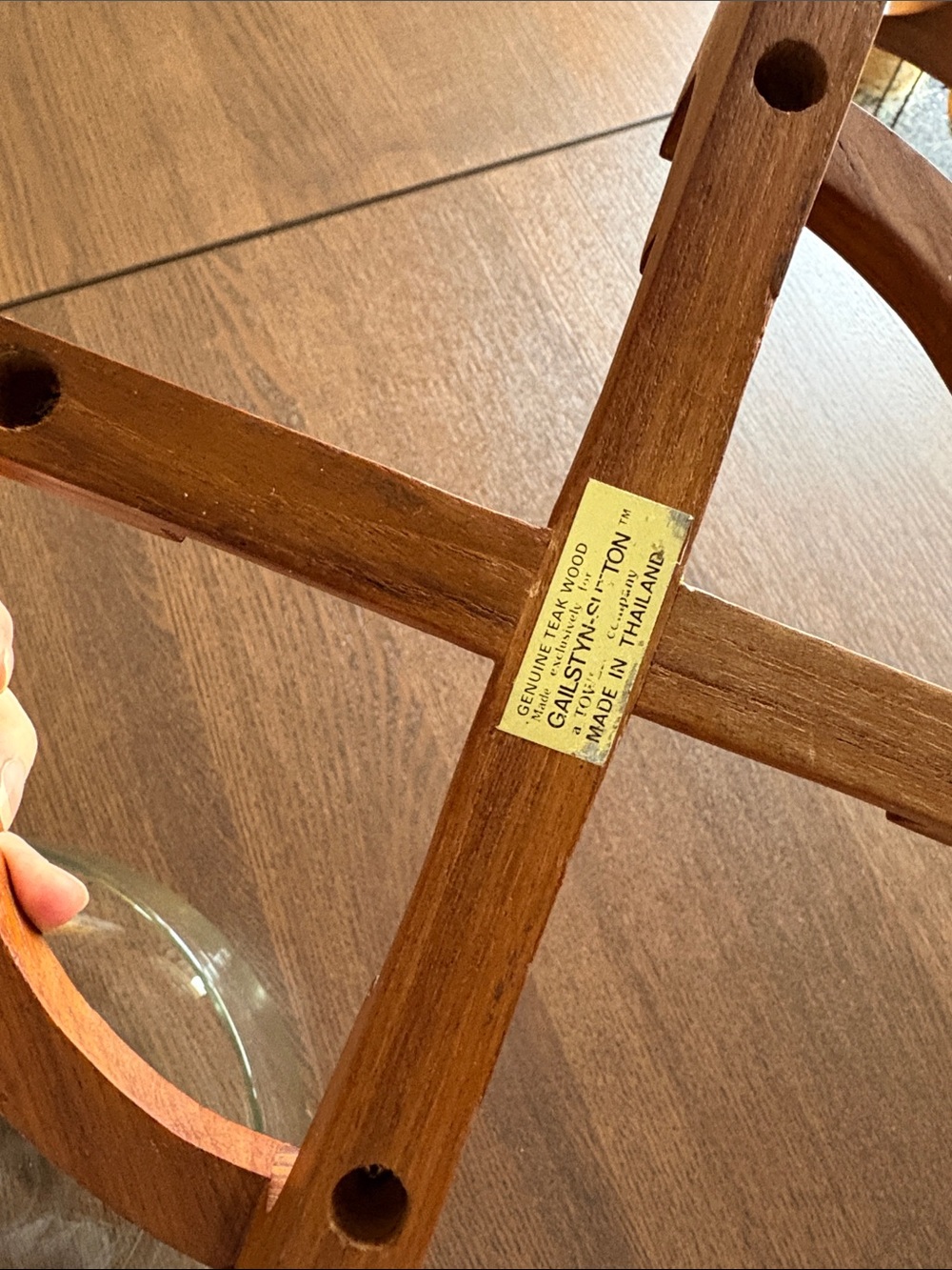 VINTAGE Gailstyn-Sutton - MCM Glass Serving Bowl Nestled in a Teak Wood Cradle - Picture 5 of 7